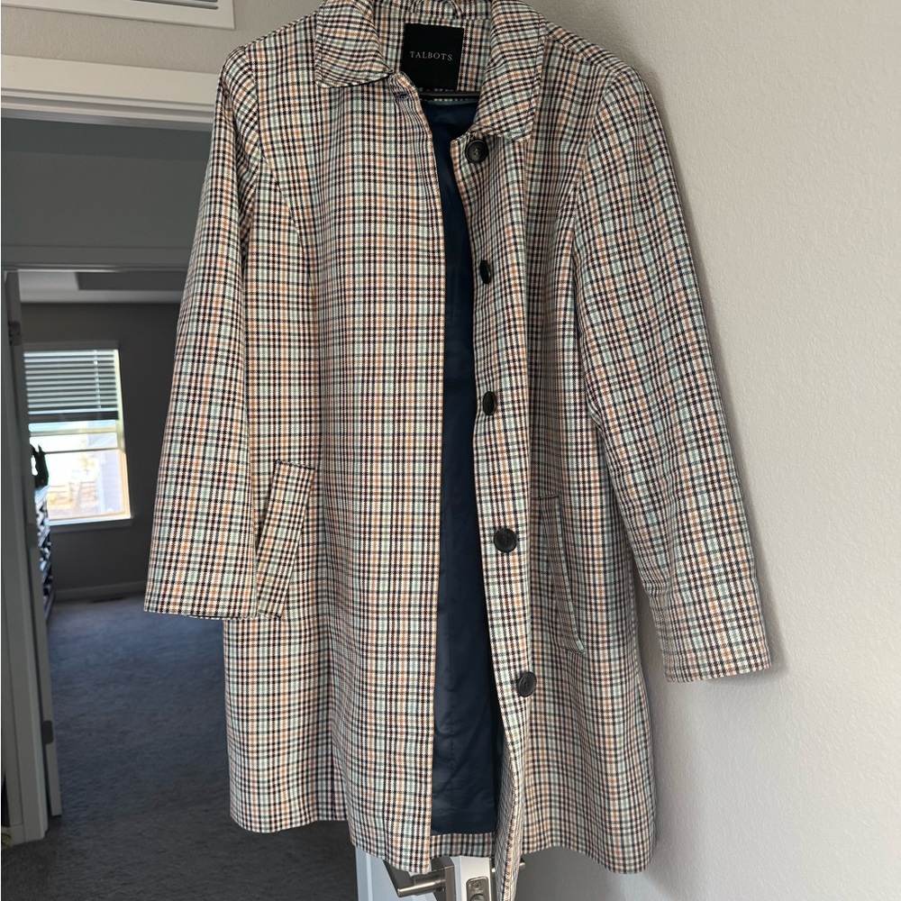 Talbots Multicolor Plaid Trench Coat